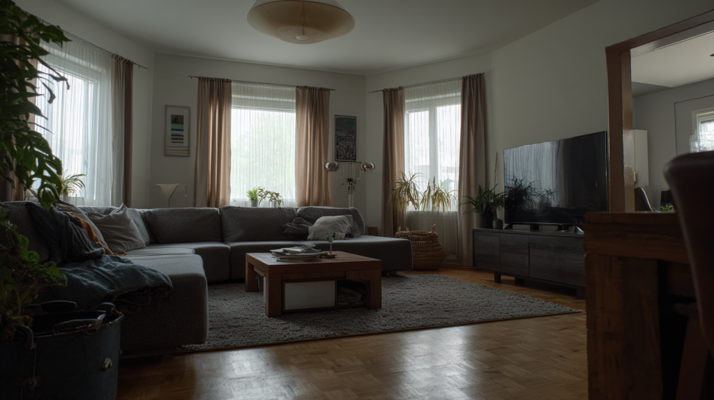 Sofa pushed against the wall with furniture lining the room's edges — the most common layout mistake