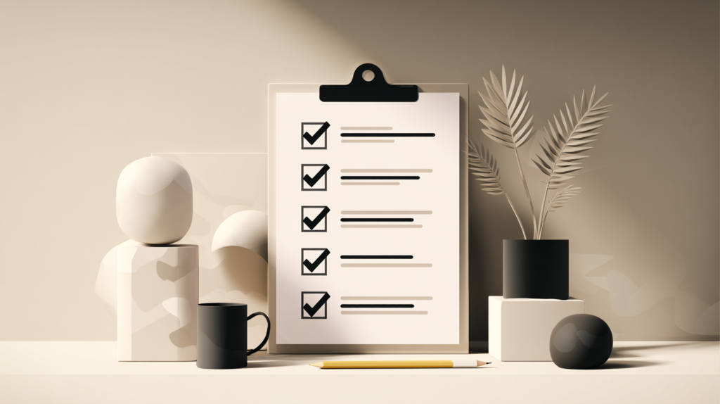 kitchen contractor vetting checklist — 5 questions with checkmarks in a clean minimalist design
